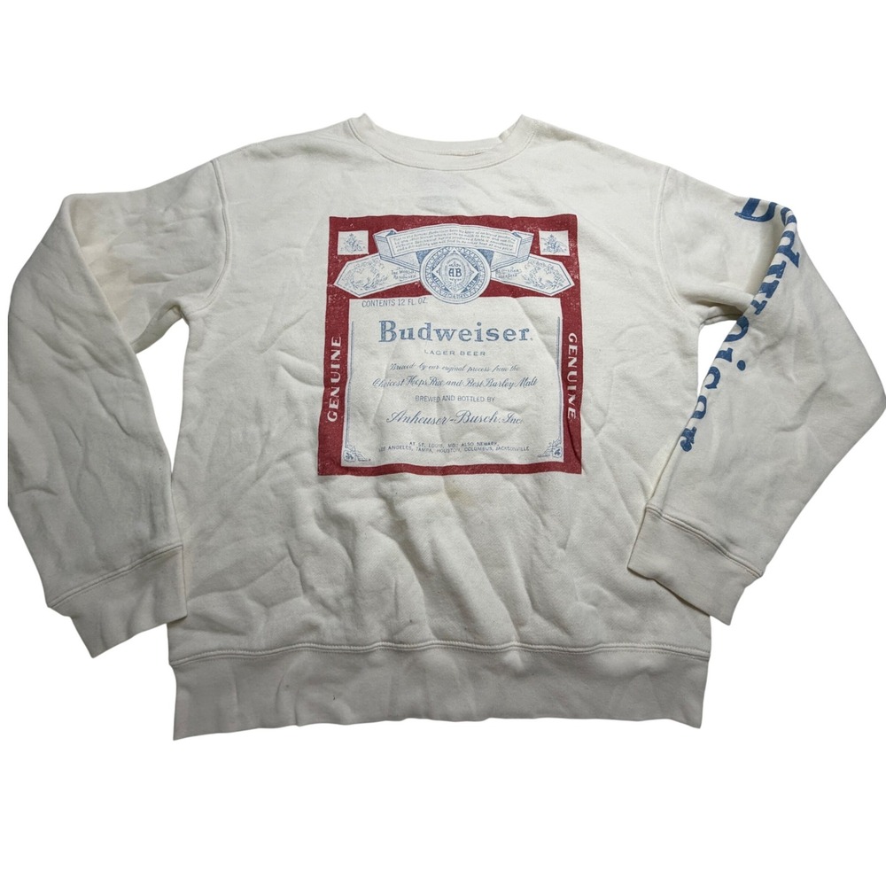 Budweiser King of Beers Graphic Sweatshirt Cream Crewneck Small RN117508
